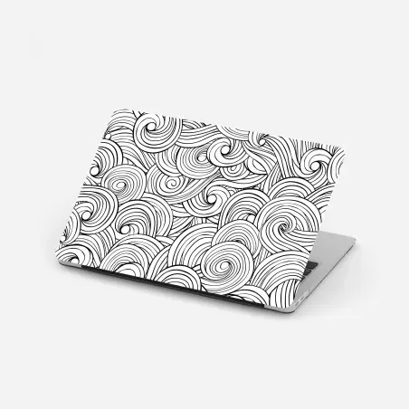 Sticker pour ordinateur portable motif tourbillonnant abstrait en noir et blanc – Wallnifity®