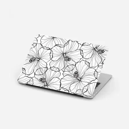 Sticker pour ordinateur portable motif floral graphique noir et blanc pour décoration murale – Wallnifity®