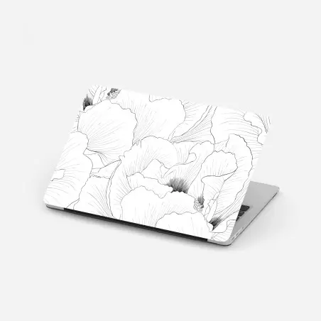 Sticker pour ordinateur portable motif floral linéaire noir et blanc pour décoration murale – Wallnifity®
