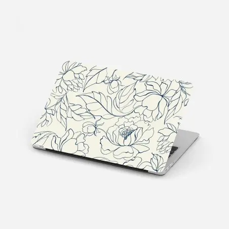 Sticker pour ordinateur portable motif floral délicat bleu marine sur fond crème – Wallnifity®