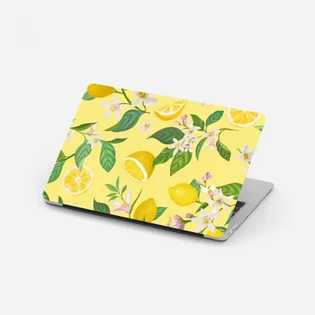 Sticker pour ordinateur portable motif citron et fleurs sur fond jaune – Wallnifity®