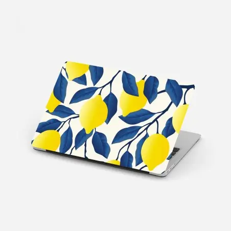 Sticker pour ordinateur portable motif citrons et feuilles bleues – Wallnifity®