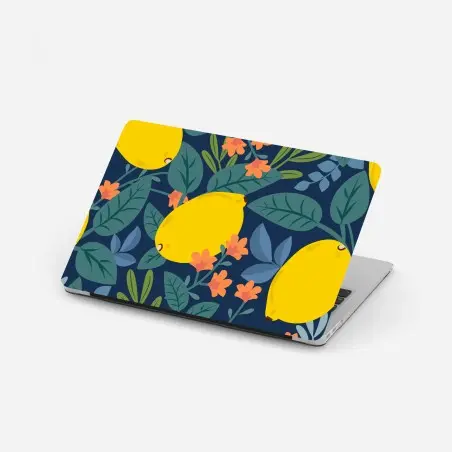 Sticker pour ordinateur portable motif citrons et feuillages sur fond bleu nuit – Wallnifity®