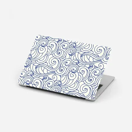 Sticker pour ordinateur portable motif ondes décoratives bleu et ivoire – Wallnifity®