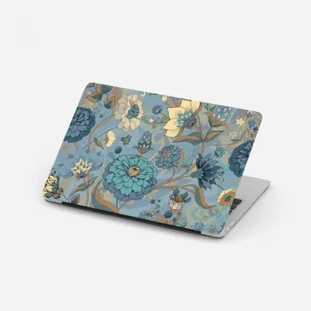 Sticker pour ordinateur portable motif floral bohème aux tons bleus et turquoise – Wallnifity®