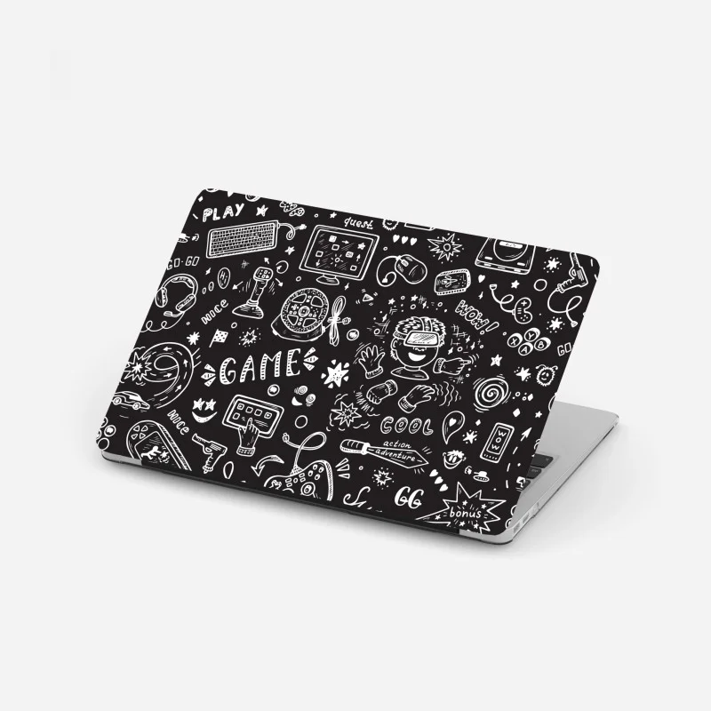 Sticker pour ordinateur portable motif doodle jeux vidéo en noir et blanc – Wallnifity®