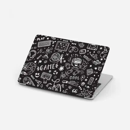 Sticker pour ordinateur portable motif doodle jeux vidéo en noir et blanc – Wallnifity®