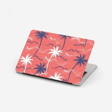 Sticker pour ordinateur portable motif tropical palmiers sur fond corail – Wallnifity®