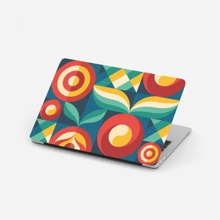 Sticker pour ordinateur portable motif floral géométrique rétro aux couleurs vives – Wallnifity®