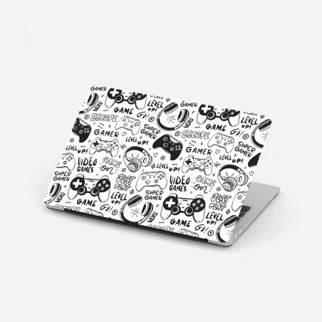 Sticker pour ordinateur portable motif doodle jeux vidéo noir et blanc – Wallnifity®