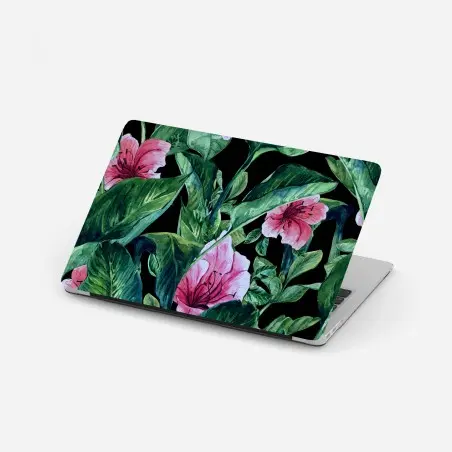 Sticker pour ordinateur portable motif floral tropical sur fond noir – Wallnifity®