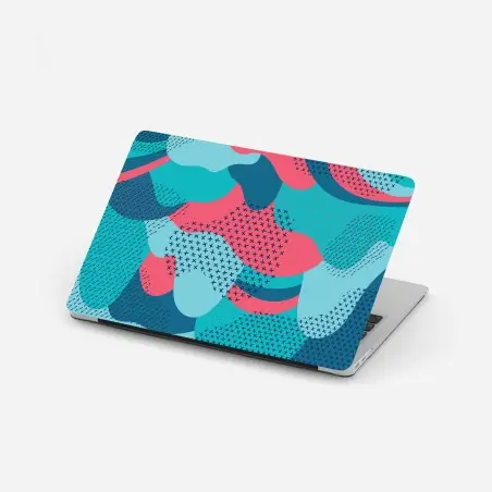 Sticker pour ordinateur portable motif abstrait turquoise et rose aux formes organiques – Wallnifity®