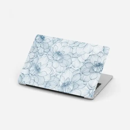Sticker pour ordinateur portable motif floral linéaire bleu élégant – Wallnifity®