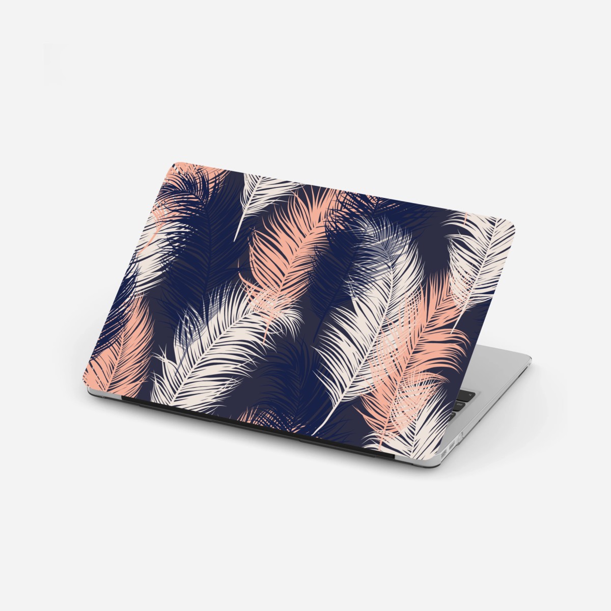Sticker pour ordinateur portable motif plumes corail et bleu marine – Wallnifity®