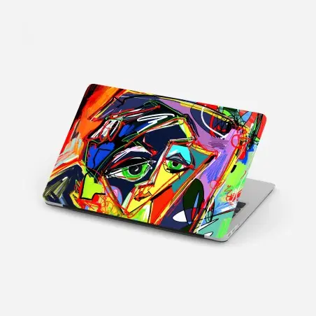 Sticker pour ordinateur portable portrait abstrait aux couleurs vives et lignes dynamiques – Wallnifity®