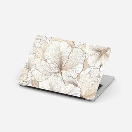 Sticker pour ordinateur portable motif floral délicat en tons beiges et lignes fines – Wallnifity®