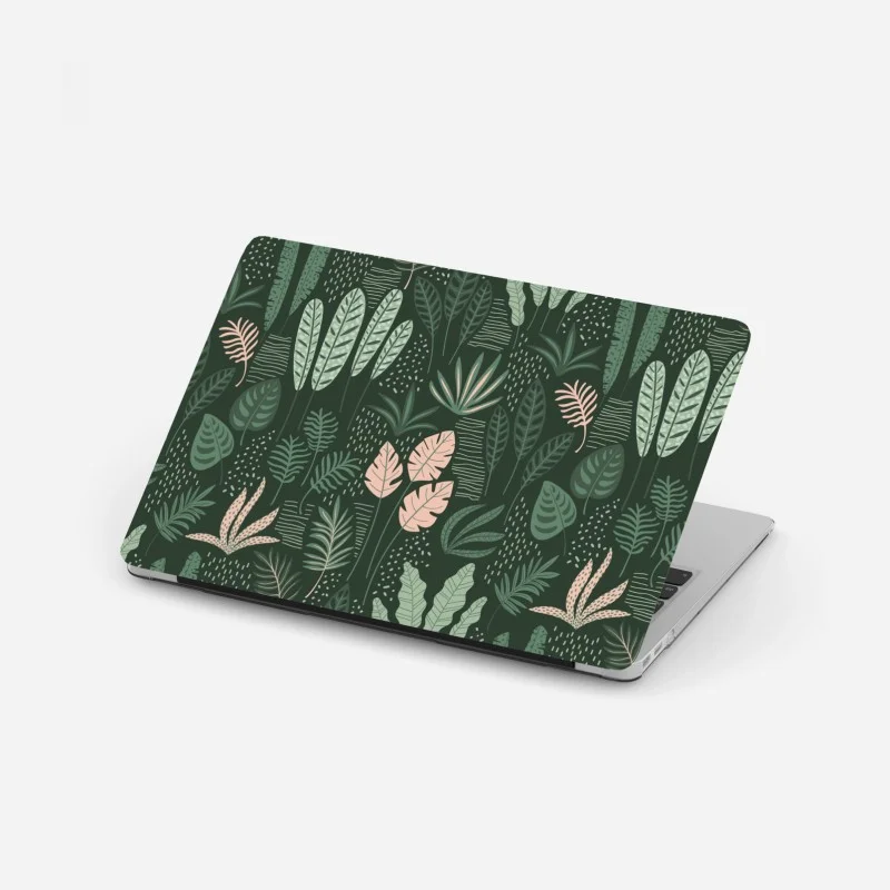 Sticker pour ordinateur portable motif de feuilles tropicales en vert profond – Wallnifity®