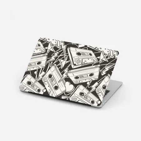 Sticker pour ordinateur portable ambiance rétro cassettes et croquis noir et blanc – Wallnifity®