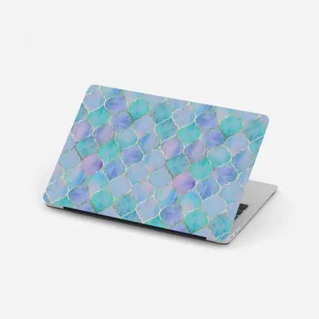 Sticker pour ordinateur portable motif arabesque aquarelle bleu et or – Wallnifity®