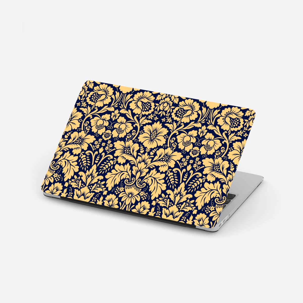 Sticker pour ordinateur portable motif floral damassé bleu marine et or – Wallnifity®