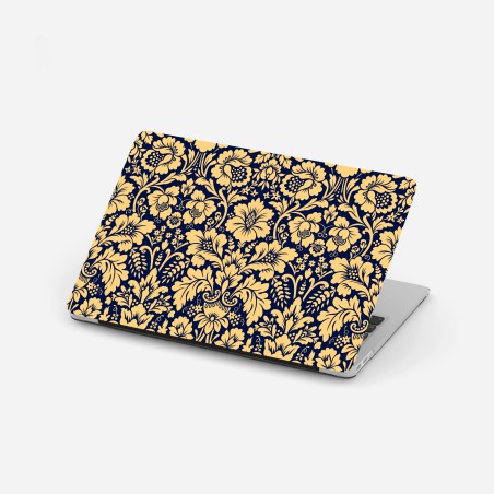 Sticker pour ordinateur portable motif floral damassé bleu marine et or – Wallnifity®