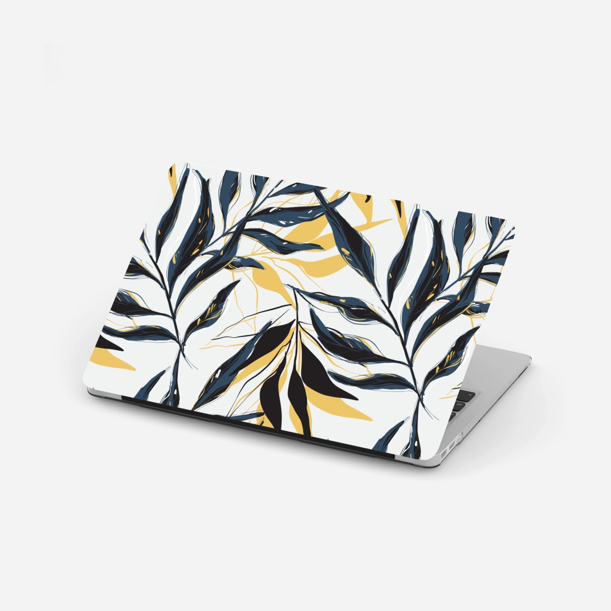 Sticker pour ordinateur portable feuillage stylisé bleu marine et jaune moutarde – Wallnifity®