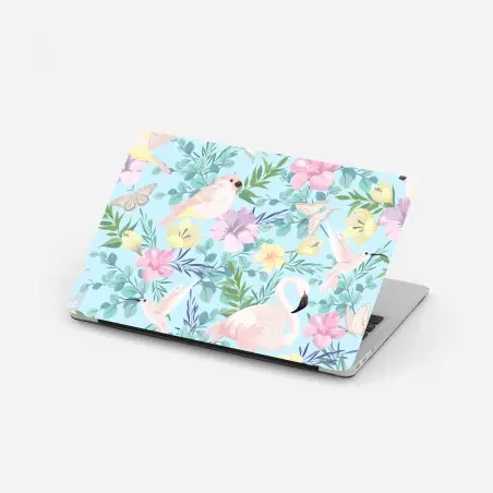Sticker pour ordinateur portable jungle pastel au flamant rose et aux colibris – Wallnifity®