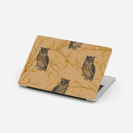 Sticker pour ordinateur portable hiboux nocturnes sur branches dorées – Wallnifity®