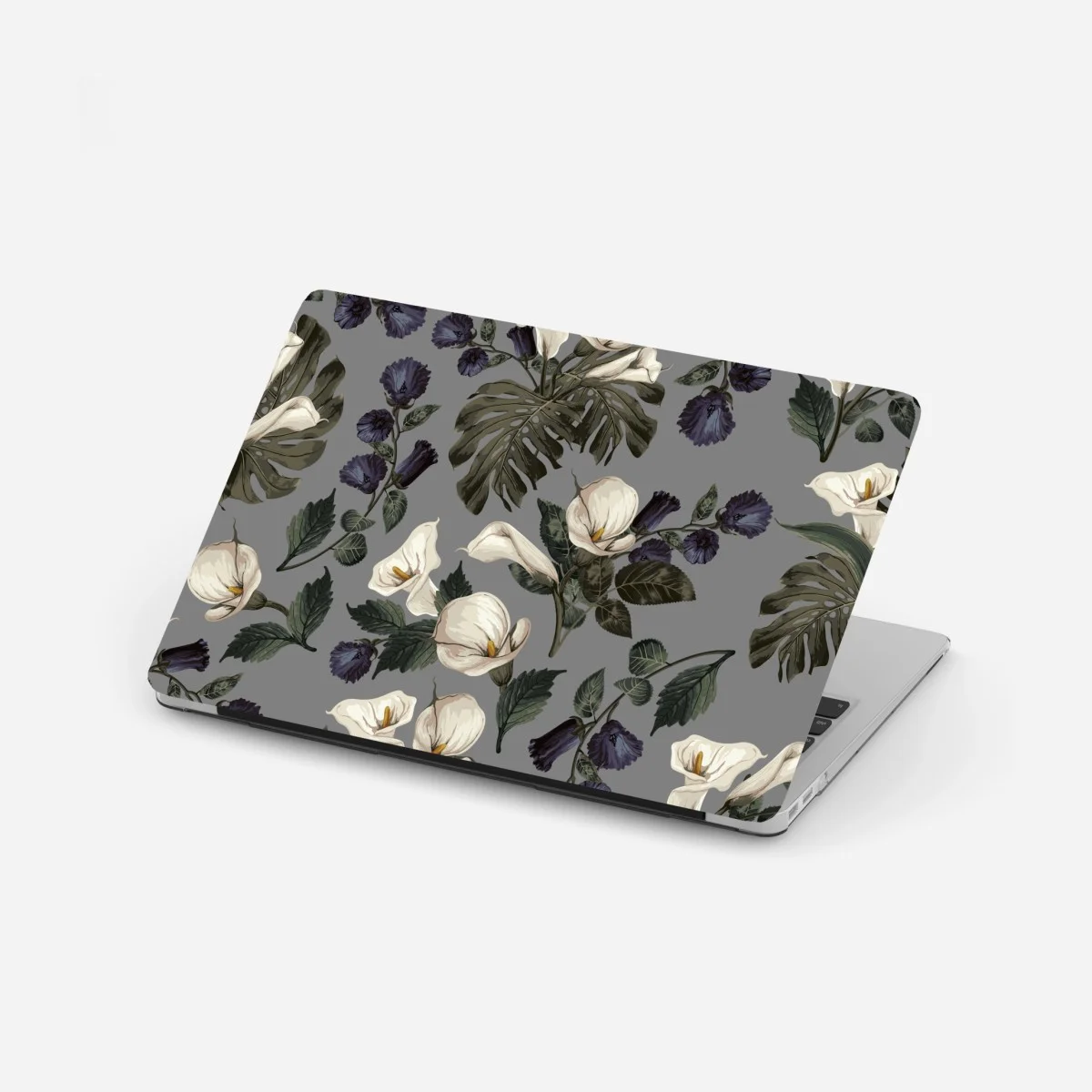 Sticker pour ordinateur portable motif floral élégant aux arums et monstera sur fond gris – Wallnifity® Sticker pour ordinateur portable motif floral élégant aux arums et monstera sur fond gris – Wallnifity®