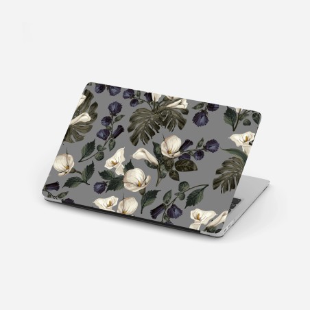 Sticker pour ordinateur portable motif floral élégant aux arums et monstera sur fond gris – Wallnifity®