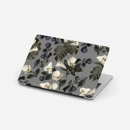 Sticker pour ordinateur portable motif floral élégant aux arums et monstera sur fond gris – Wallnifity®