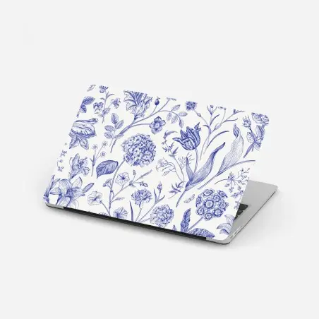 Sticker pour ordinateur portable motif floral toile de jouy bleu classique – Wallnifity®