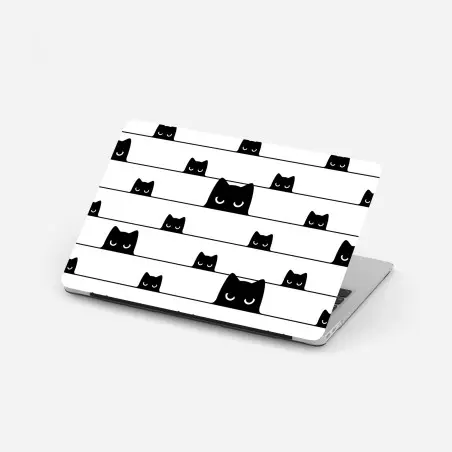 Sticker pour ordinateur portable motif chats malicieux en noir et blanc – Wallnifity®