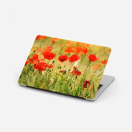 Sticker pour ordinateur portable champ de coquelicots au soleil doré – Wallnifity®