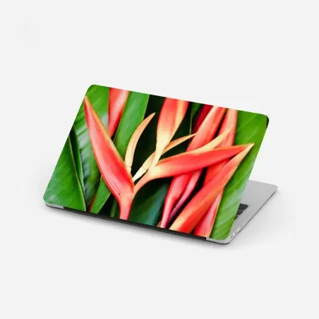 Sticker pour ordinateur portable fleurs tropicales rouges sur feuillage vert – Wallnifity®