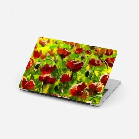Sticker pour ordinateur portable champs de coquelicots au coucher du soleil – Wallnifity®