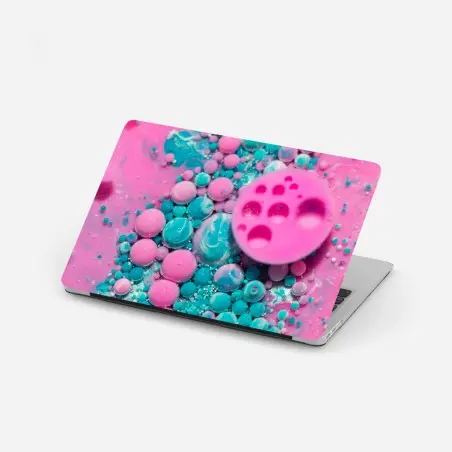 Sticker pour ordinateur portable marbre liquide rose et turquoise aux bulles organiques – Wallnifity®