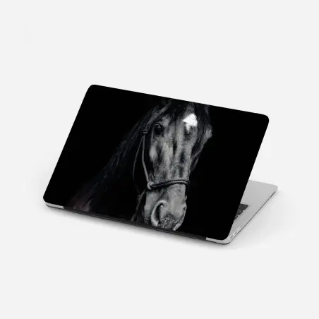 Sticker pour ordinateur portable portrait intime d'un cheval noir à l'étoile – Wallnifity®