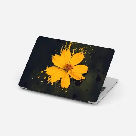 Sticker pour ordinateur portable fleur jaune en éclaboussures sur fond sombre – Wallnifity®
