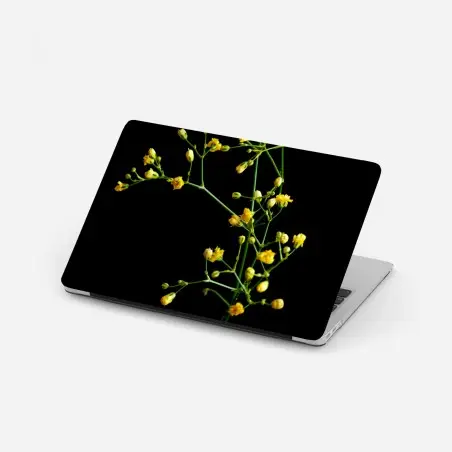 Sticker pour ordinateur portable branche de gypsophile jaune sur fond noir – Wallnifity®