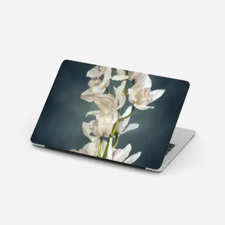 Sticker pour ordinateur portable orchidée blanche élégante sur fond sombre – Wallnifity®