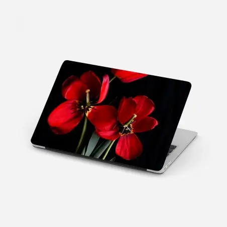 Sticker pour ordinateur portable bouquet de tulipes rouges sur fond noir – Wallnifity®
