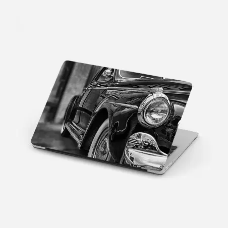 Sticker pour ordinateur portable voiture classique rétro en noir et blanc – Wallnifity®