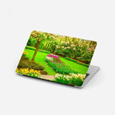 Sticker pour ordinateur portable jardin printanier aux tulipes et cerisiers en fleurs – Wallnifity®