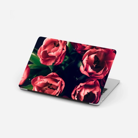 Sticker pour ordinateur portable bouquet de tulipes corail sur fond sombre – Wallnifity®
