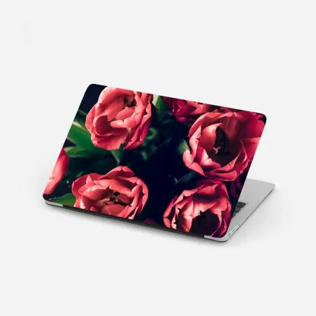 Sticker pour ordinateur portable bouquet de tulipes corail sur fond sombre – Wallnifity®