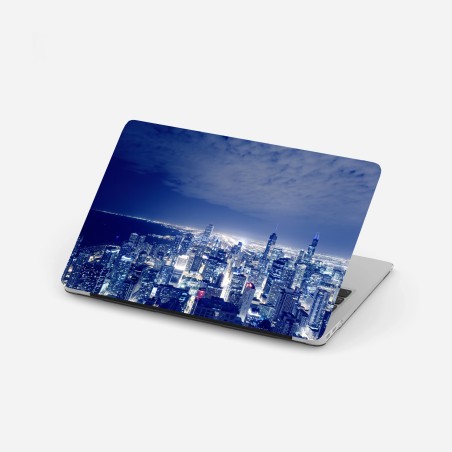 Sticker pour ordinateur portable panorama nocturne de Chicago en lumières bleutées – Wallnifity®