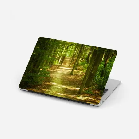 Sticker pour ordinateur portable sentier en forêt baigné de lumière – Wallnifity®