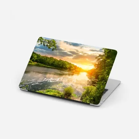 Sticker pour ordinateur portable coucher de soleil sur la rivière tranquille – Wallnifity®