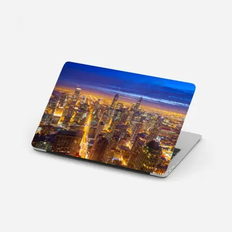 Sticker pour ordinateur portable vue nocturne de Chicago illuminée – Wallnifity®